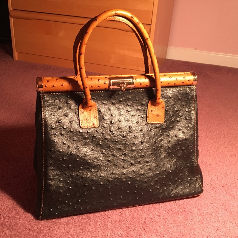 Italian Leather Two-tone Ostrich Handbag